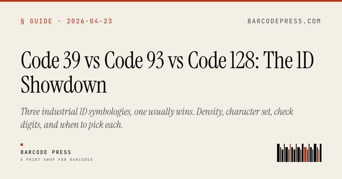 Code 39 vs Code 93 vs Code 128: The 1D Showdown · Barcode Press