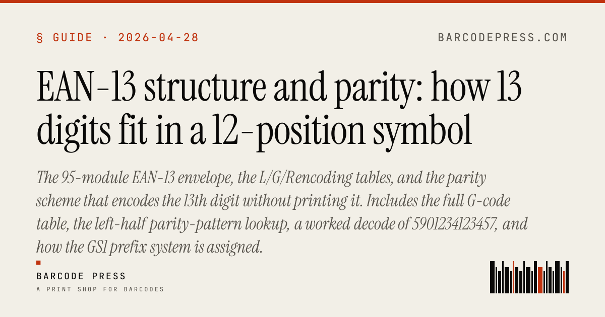 EAN-13 structure and parity: how 13 digits fit in a 12-position symbol ...